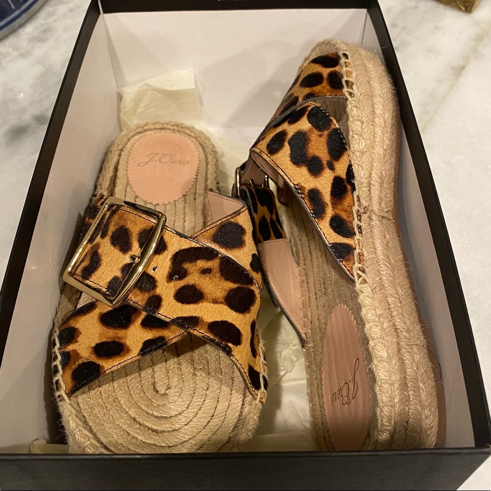 J. Crew calf hair leopard sandals slides